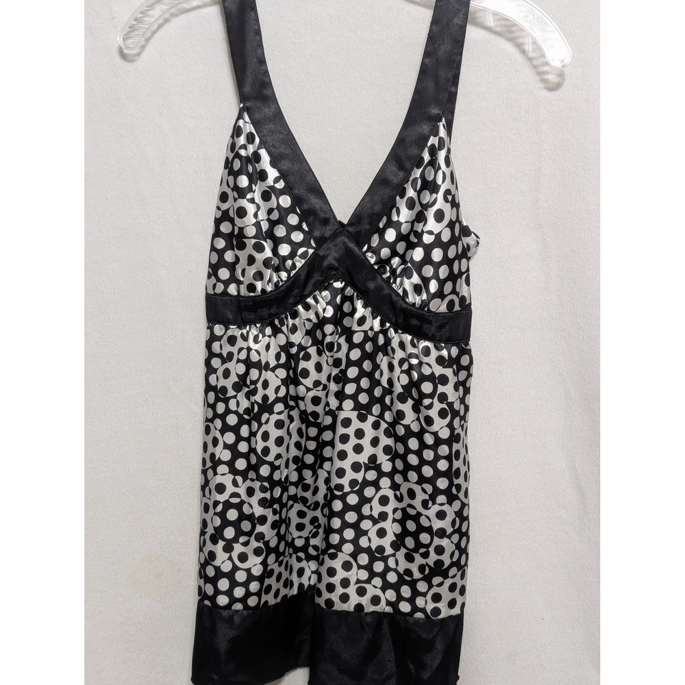 Byline Byer California Polka Dot Satin Empire Waist Camisole Top Black White M